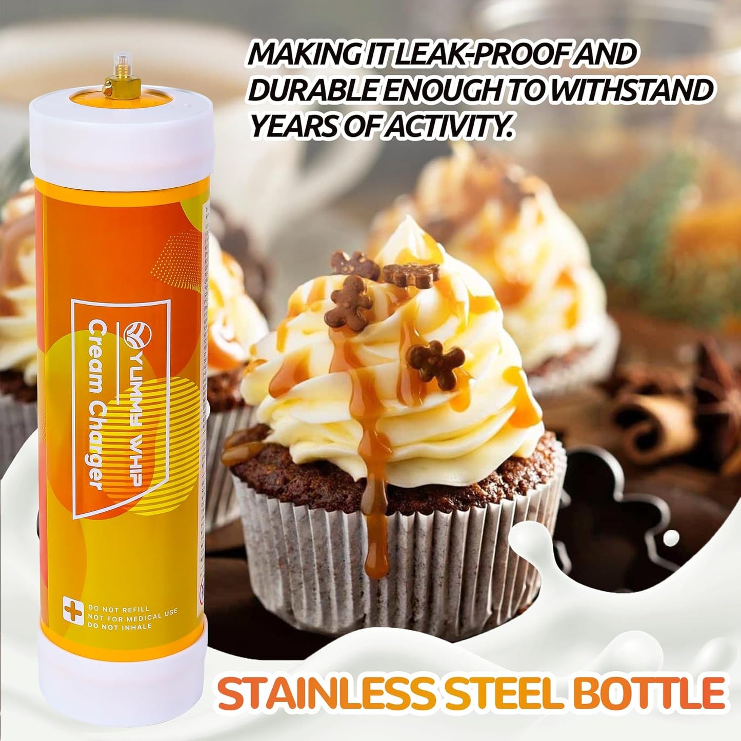 Yummy Whip whipped cream 2700G - 4.0L Food Grade Tanks , Nitrous Oxide Whipped Cream, N2O Gas Whip Cream Charger