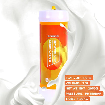 Yummy Whipped Cream Charger 3.3L, 2050g  N2O Nitrous Oxide Cartridges for Whipped Cream Dispenser, Cream Charger for Whipped Cream Maker
