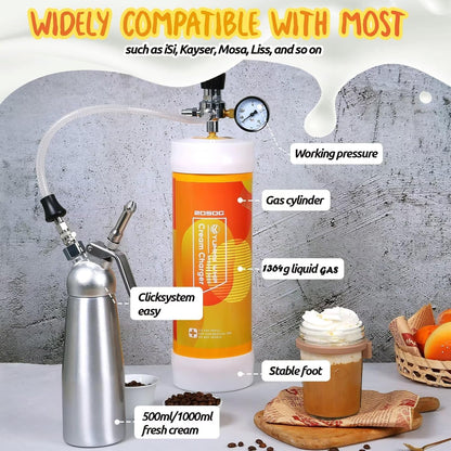 Yummy Whipped Cream Charger 3.3L, 2050g  N2O Nitrous Oxide Cartridges for Whipped Cream Dispenser, Cream Charger for Whipped Cream Maker